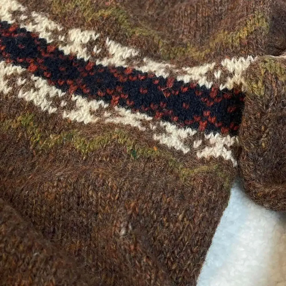 Landscape Vintage 100% Wool Fair Isle Nordic Sweater Brown Large